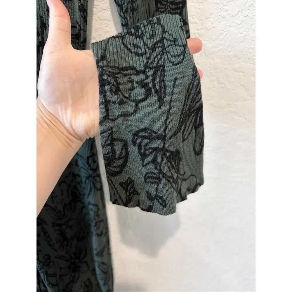Jason Wu Collective Dark Green Black Floral Midi Maxi Button Front Dress Medium